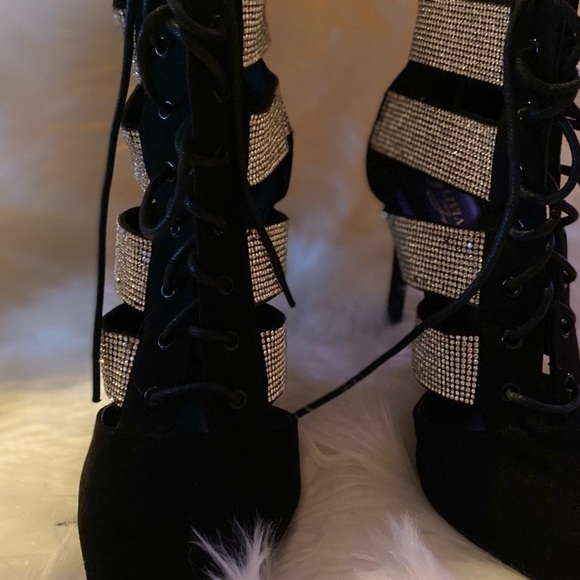 Rhinestone Lace Up Booties - Picture 3 of 12